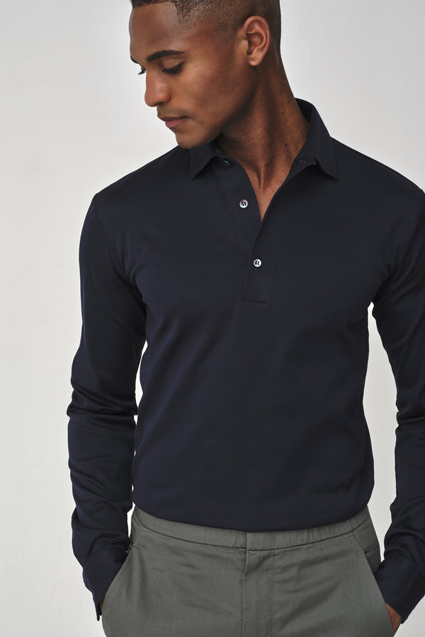 Polo Supima Collo Schiller Maniche Lunghe | Blu Navy