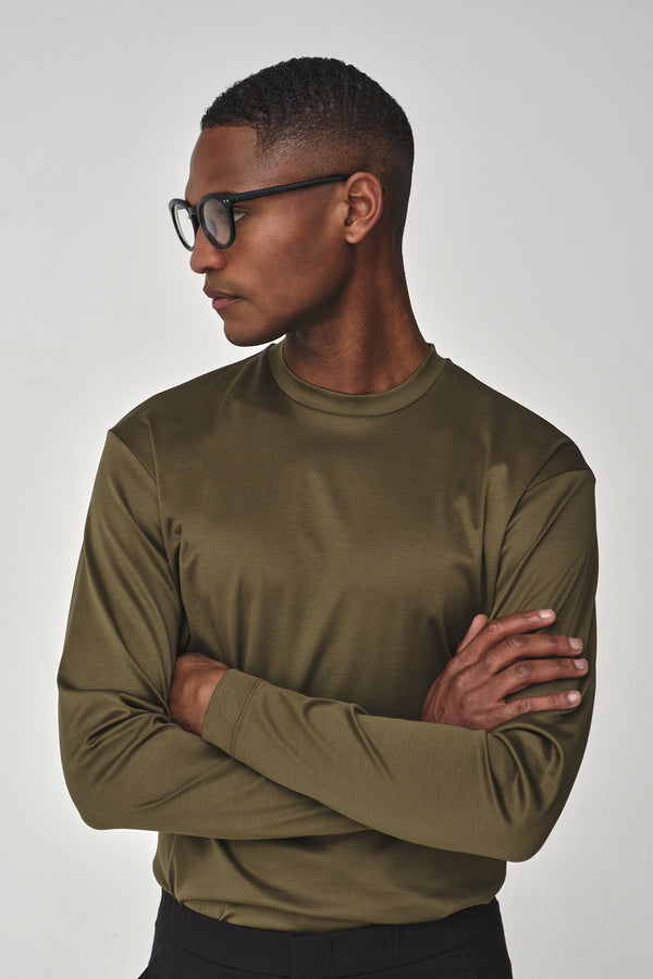 Interlock Supima T-Shirt Manica Lunga | Verde Militare