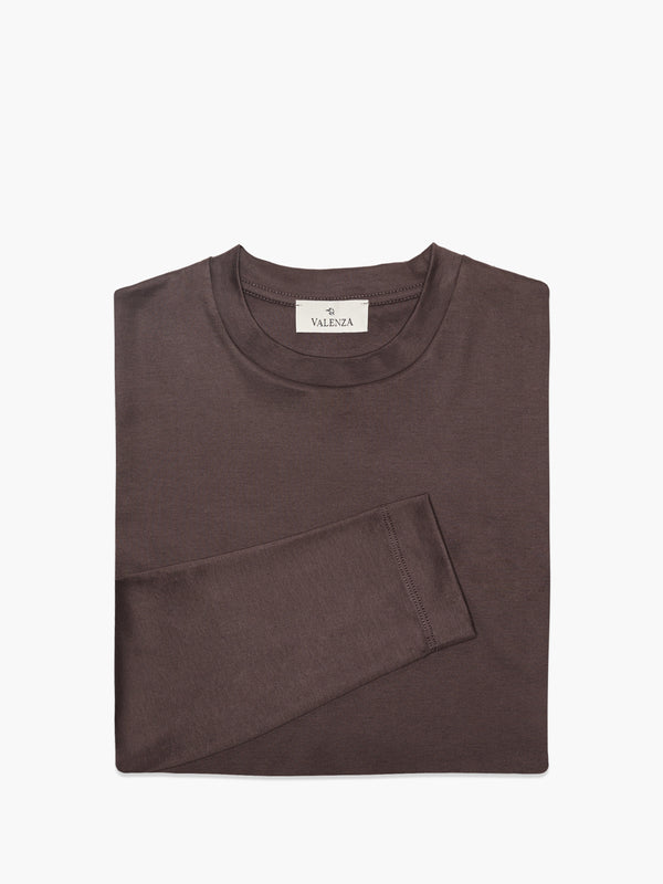 Interlock Supima T-Shirt Manica Lunga| Marrone Ebano