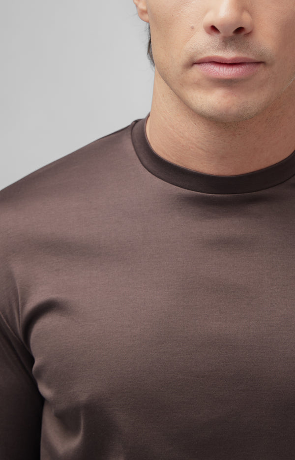 Interlock Supima T-Shirt Manica Lunga| Marrone Ebano