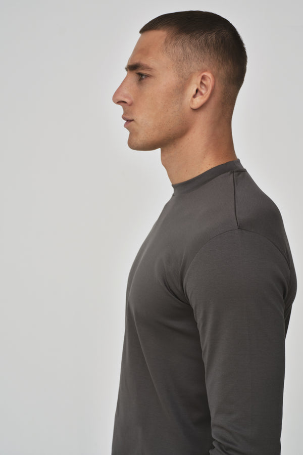 Interlock Supima T-Shirt Manica lunga | Grigio Scuro