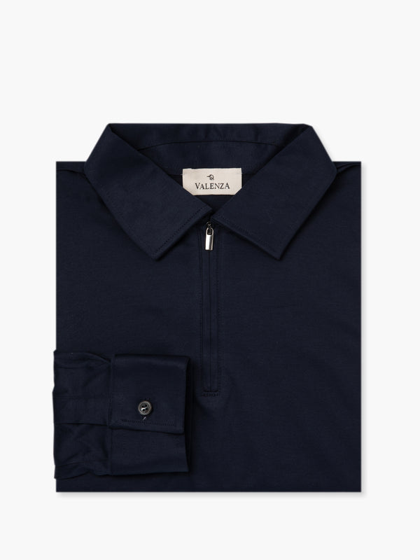 Supima Polo Zip Collar L/S | Navy