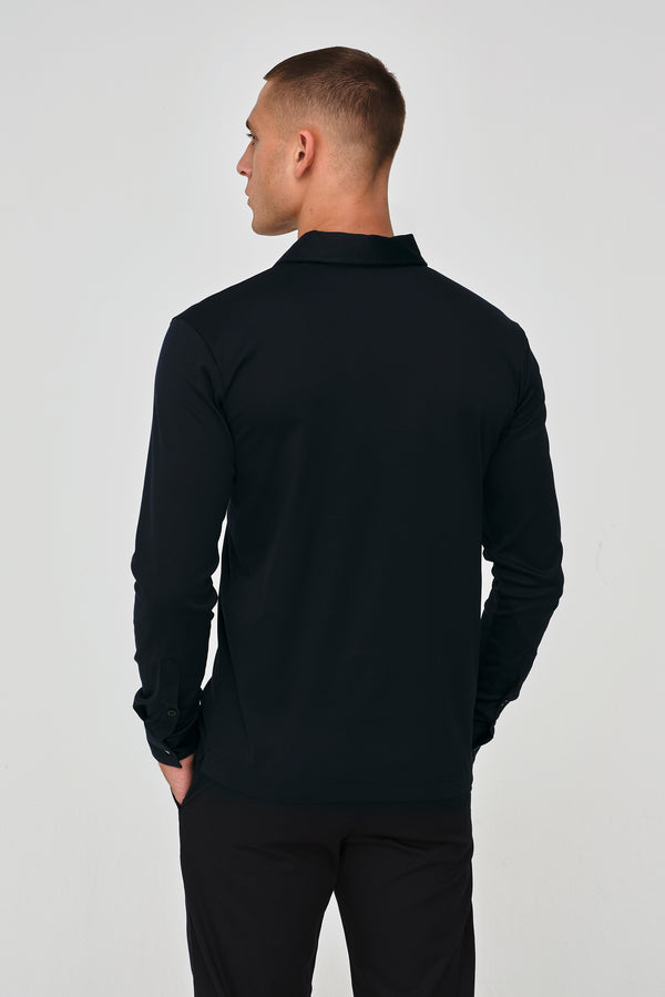 Supima Polo Zip Collar L/S | Navy