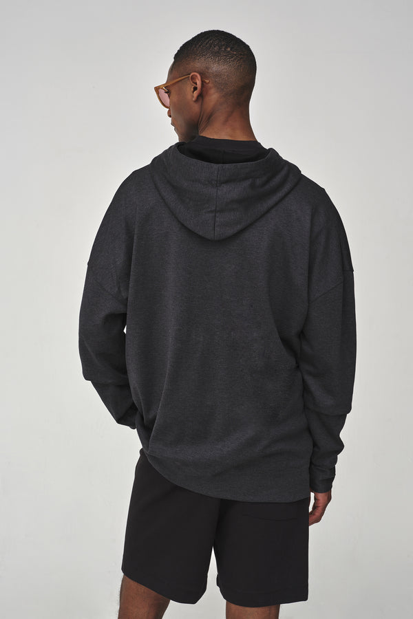 Pullover Oversize mit Kapuze aus Seidenmischung | Grau