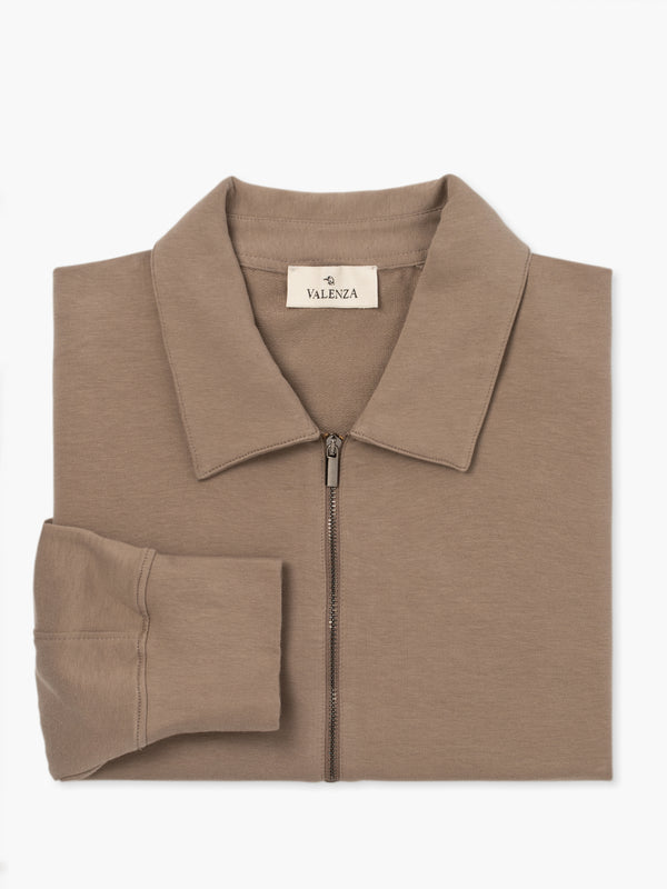 Stretch Cotton Polo Zip Sweater | Lead Grey