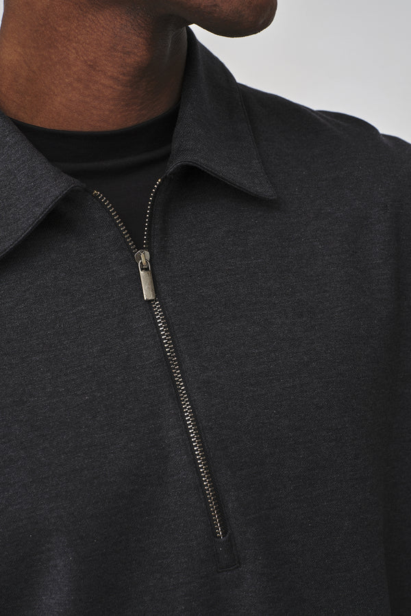 Polo-Pullover Oversize mit Reißverschluss aus Seidenmischung | Grau